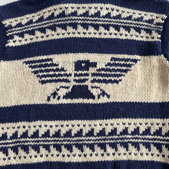 Polo by Ralph Lauren VTG 90s Handknit Wool Thunderbird Cowichan Style Sweater XL - Picture 3 of 10